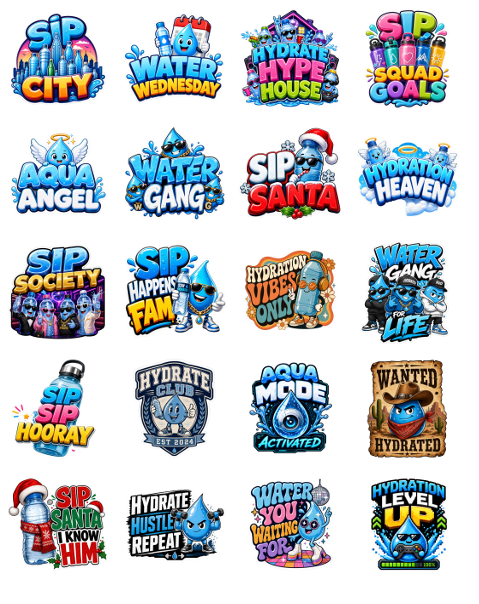 Premium Water Bottle Sticker Pack print-ready sticker sheet 3