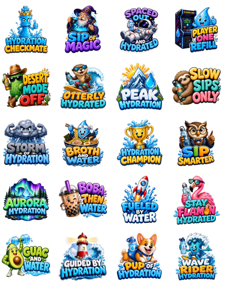 Premium Water Bottle Sticker Pack print-ready sticker sheet 2